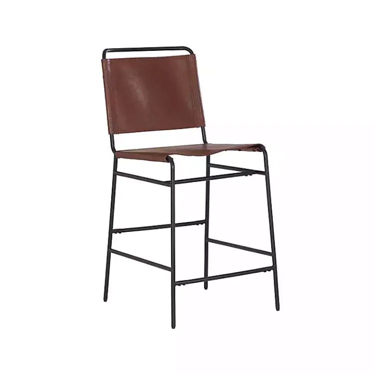 Bar Stools & Counter Height Stools-Kirklands Home Faux Leather Sling Counter Stool Brown