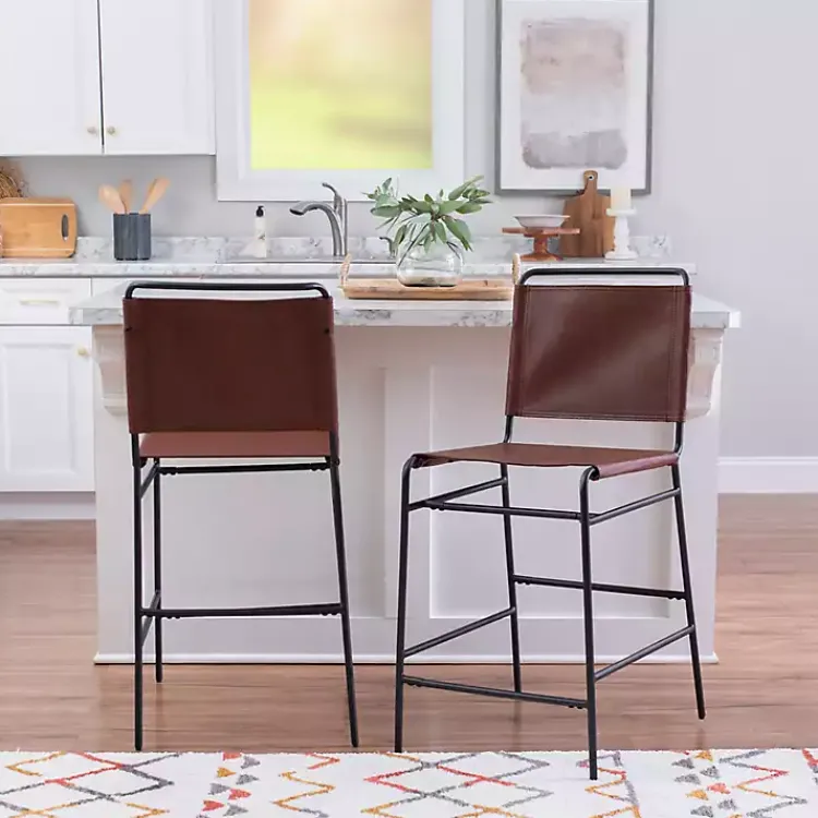 Bar Stools & Counter Height Stools-Kirklands Home Faux Leather Sling Counter Stool Brown