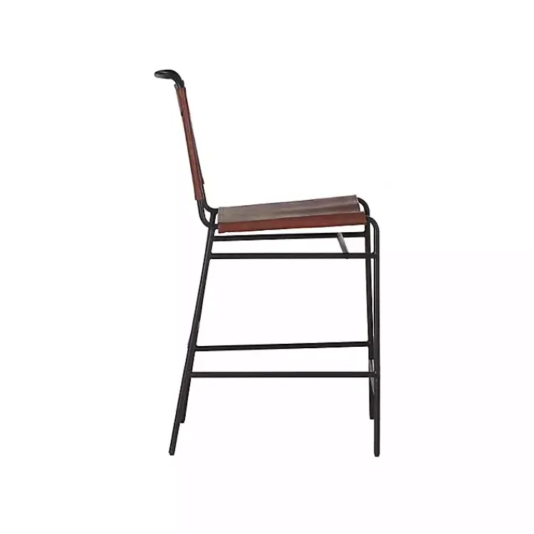 Bar Stools & Counter Height Stools-Kirklands Home Faux Leather Sling Counter Stool Brown