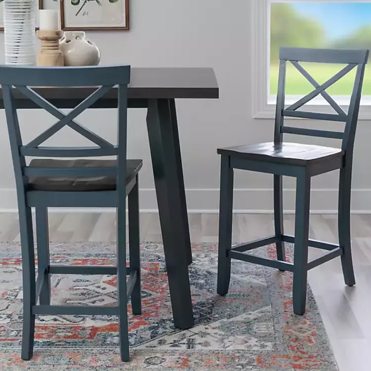 Bar Stools & Counter Height Stools-Kirklands Home Blue and Gray Wood Aliza Counter Stools, Set of 2