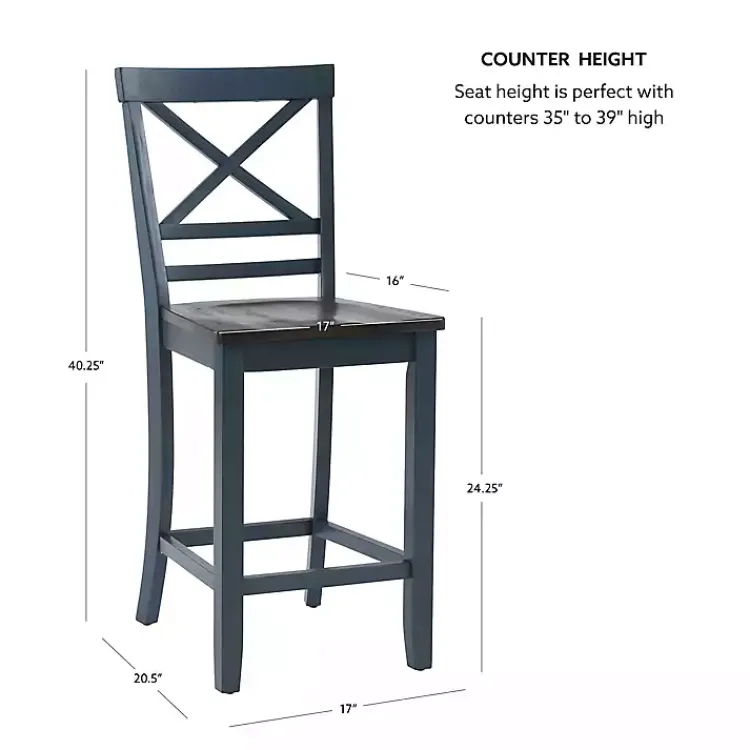 Bar Stools & Counter Height Stools-Kirklands Home Blue and Gray Wood Aliza Counter Stools, Set of 2