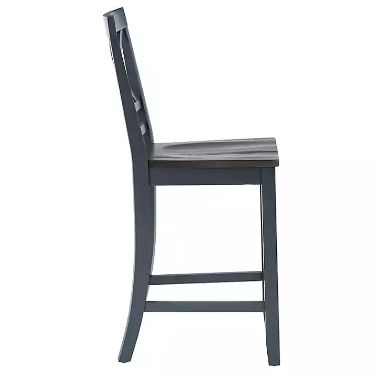 Bar Stools & Counter Height Stools-Kirklands Home Blue and Gray Wood Aliza Counter Stools, Set of 2