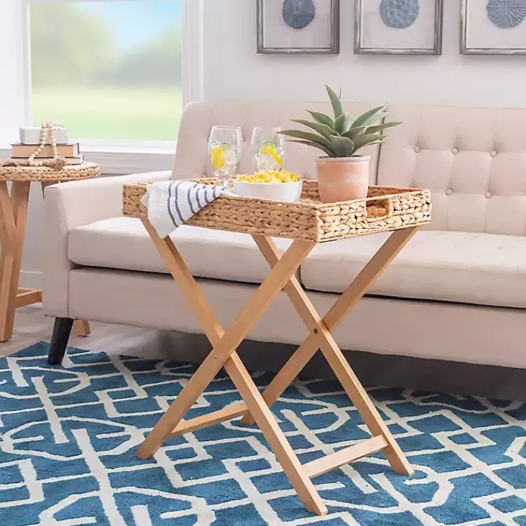 Accent & End Tables-Kirklands Home Natural Hyacinth Haysom Tray Table Tan