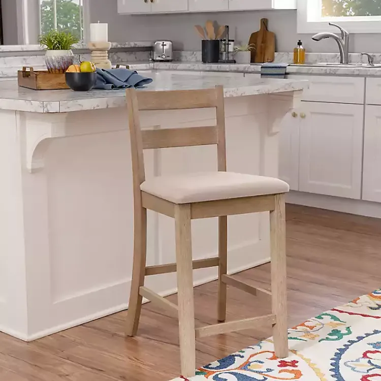 Bar Stools & Counter Height Stools-Kirklands Home Rustic Graywash Wood Upholstered Counter Stool Brown