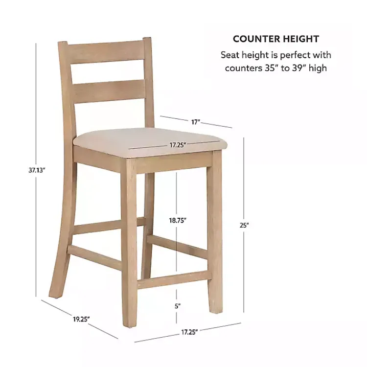 Bar Stools & Counter Height Stools-Kirklands Home Rustic Graywash Wood Upholstered Counter Stool Brown