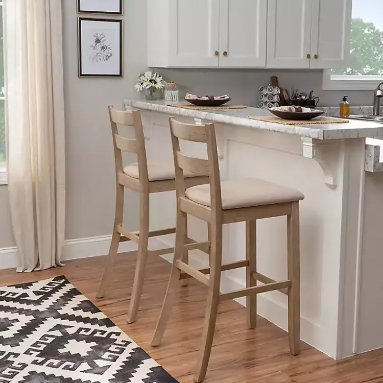 Bar Stools & Counter Height Stools-Kirklands Home Rustic Graywash Wood Upholstered Bar Stool Brown