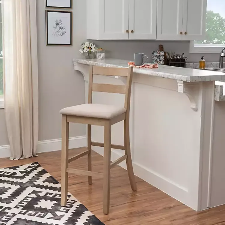 Bar Stools & Counter Height Stools-Kirklands Home Rustic Graywash Wood Upholstered Bar Stool Brown