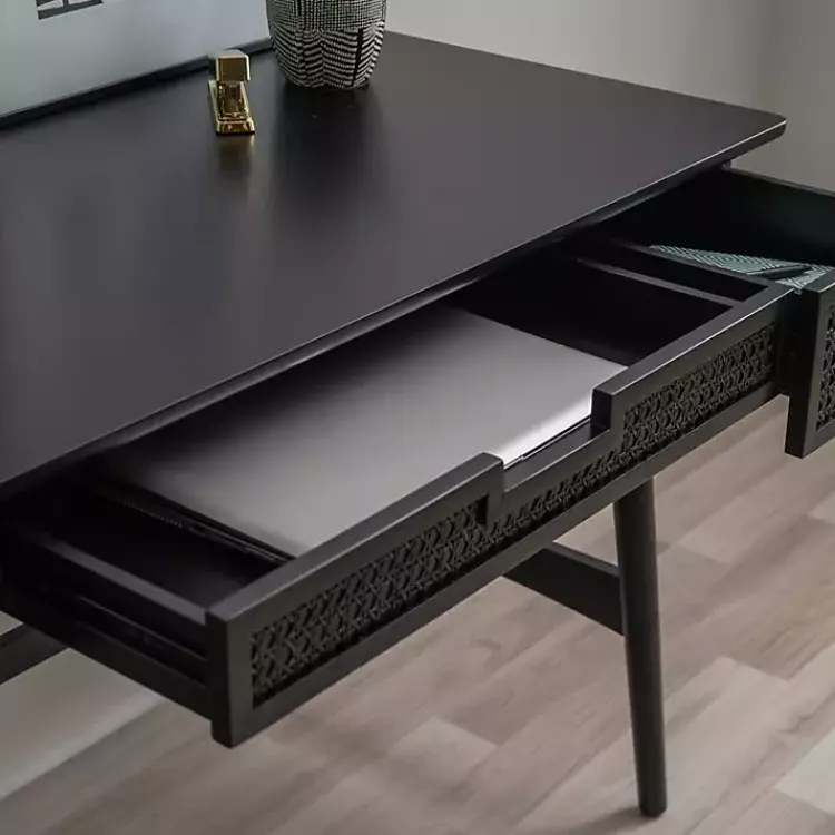 Office Furniture-Kirklands Home Rattan Ryker Desk Black