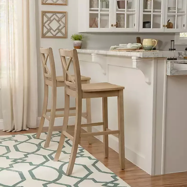 Bar Stools & Counter Height Stools-Kirklands Home Rustic Graywash Wood X Back Bar Stool Brown