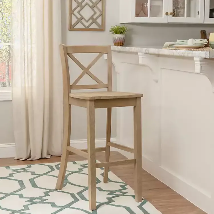 Bar Stools & Counter Height Stools-Kirklands Home Rustic Graywash Wood X Back Bar Stool Brown