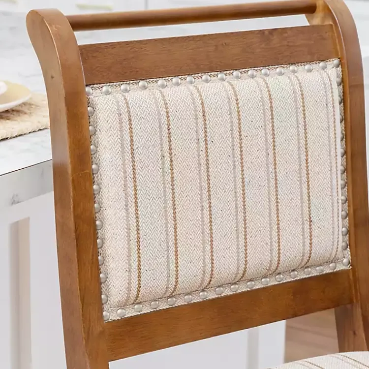 Bar Stools & Counter Height Stools-Kirklands Home Neutral Stripes Upholstered Emmy Counter Stool Tan