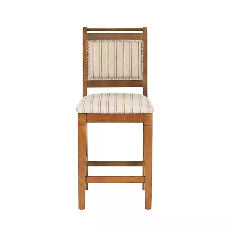 Bar Stools & Counter Height Stools-Kirklands Home Neutral Stripes Upholstered Emmy Counter Stool Tan