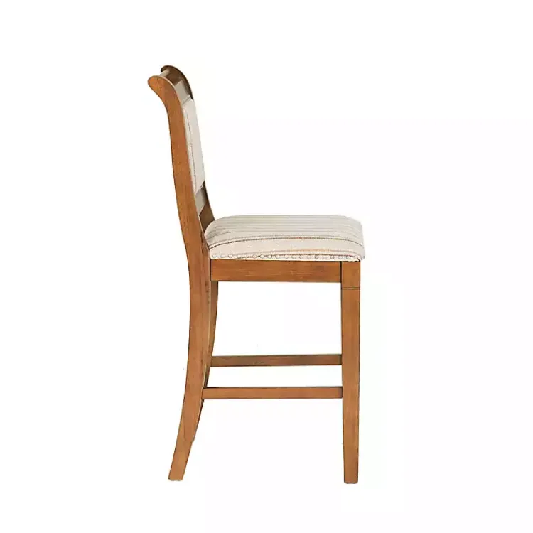 Bar Stools & Counter Height Stools-Kirklands Home Neutral Stripes Upholstered Emmy Counter Stool Tan