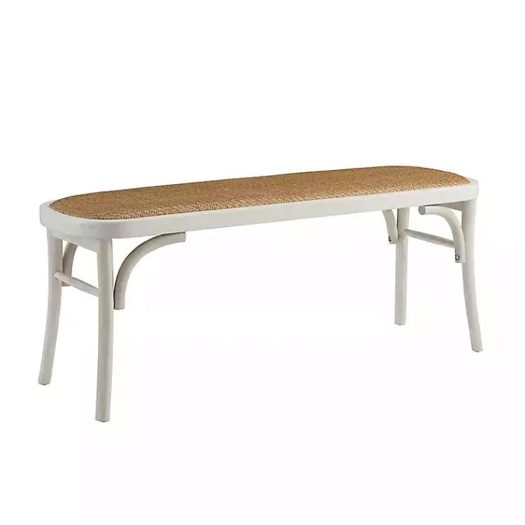 Benches & Ottomans-Kirklands Home Wood & Rattan Conelly Bench White