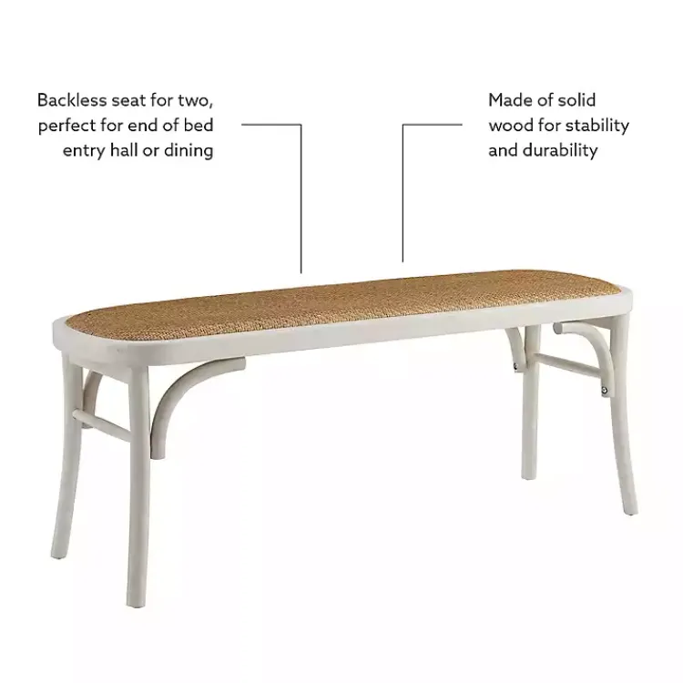 Benches & Ottomans-Kirklands Home Wood & Rattan Conelly Bench White