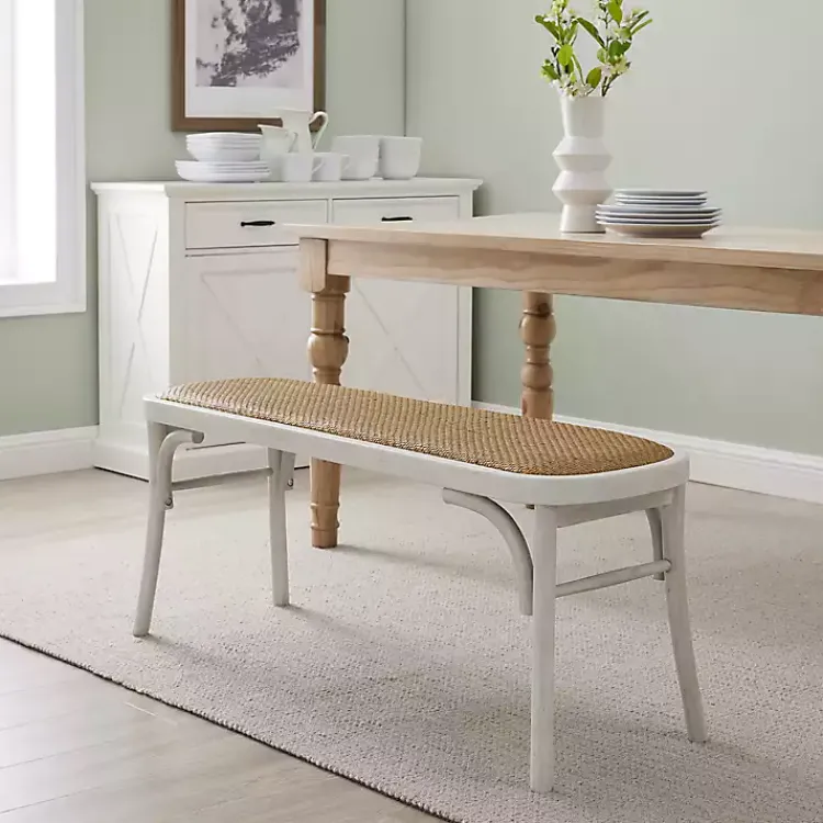 Benches & Ottomans-Kirklands Home Wood & Rattan Conelly Bench White