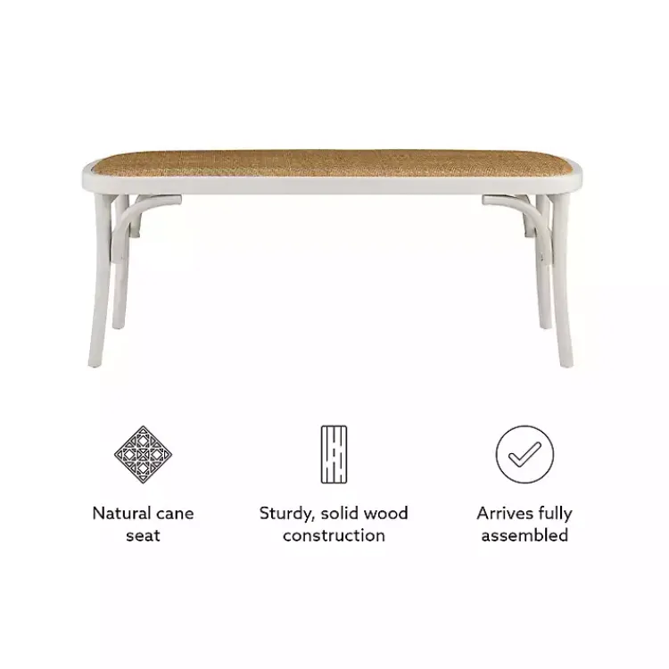 Benches & Ottomans-Kirklands Home Wood & Rattan Conelly Bench White