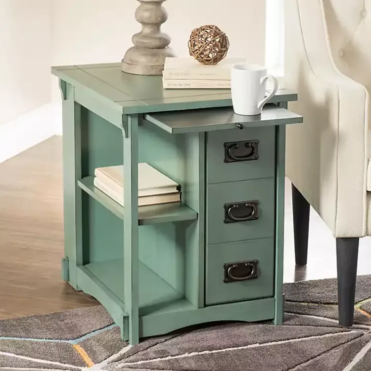 Accent & End Tables-Kirklands Home Teal Wood Parnell Storage Accent Table