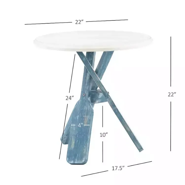 Accent & End Tables-Kirklands Home Distressed Blue Oars Coastal Accent Table White