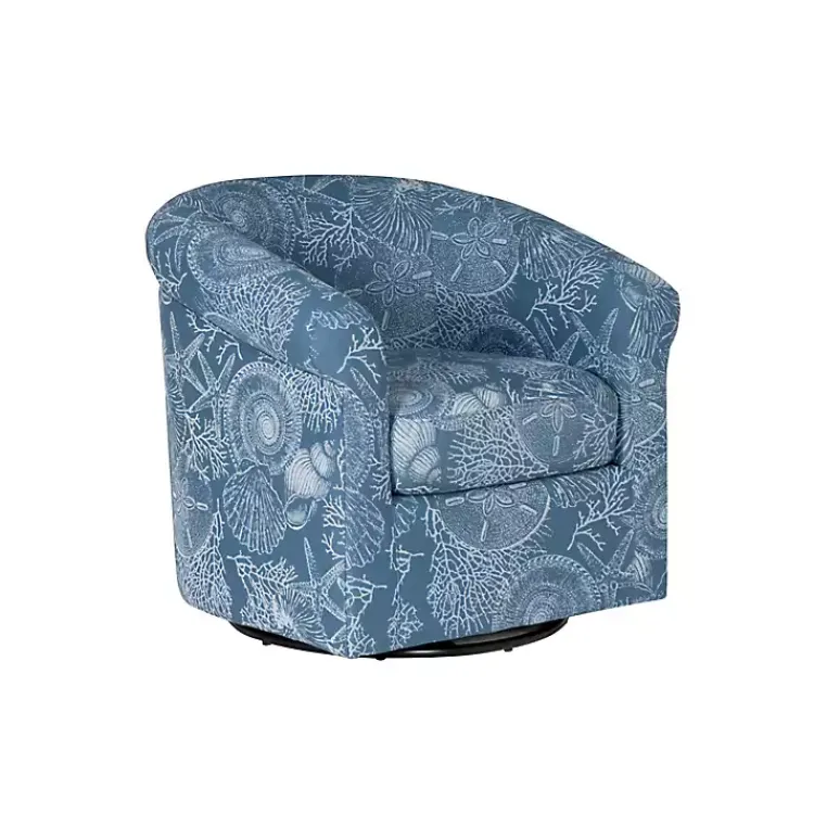 Accent Chairs-Kirklands Home Coastal Bonnie Swivel Accent Chair Blue