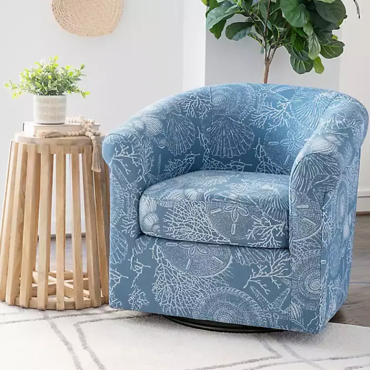 Accent Chairs-Kirklands Home Coastal Bonnie Swivel Accent Chair Blue