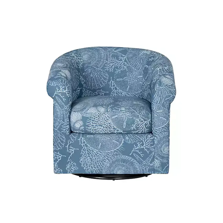 Accent Chairs-Kirklands Home Coastal Bonnie Swivel Accent Chair Blue