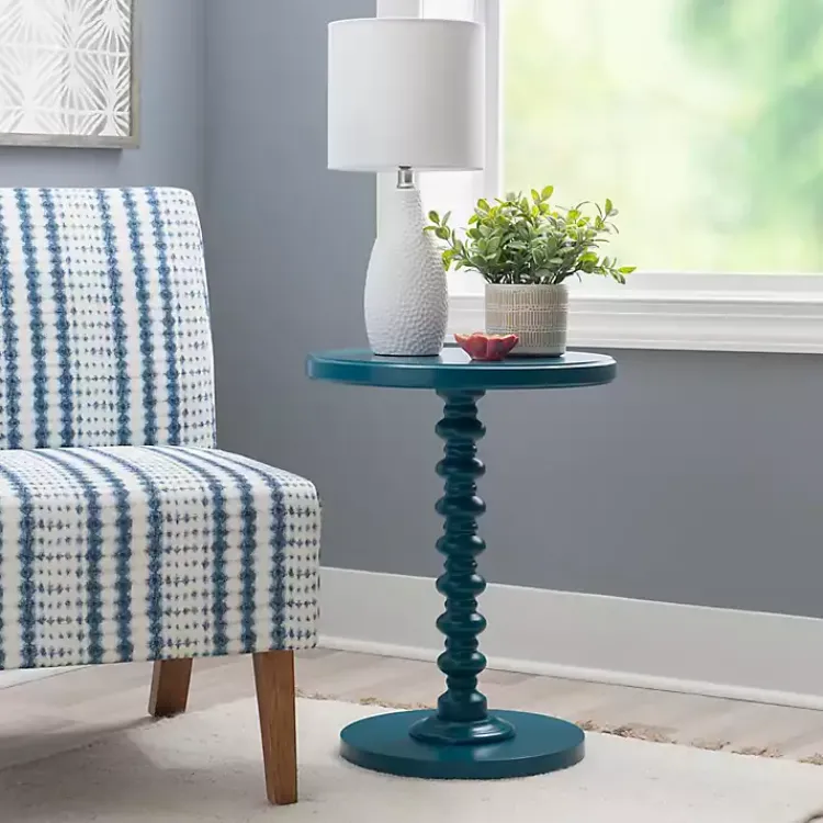 Accent & End Tables-Kirklands Home Teal Wood Spindle Side Table Blue