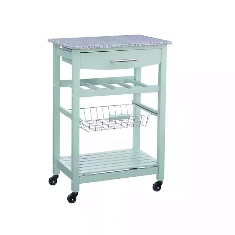 Kitchen Islands & Bar Carts-Kirklands Home Mint Rolling Kitchen Cart with Granite Top Green