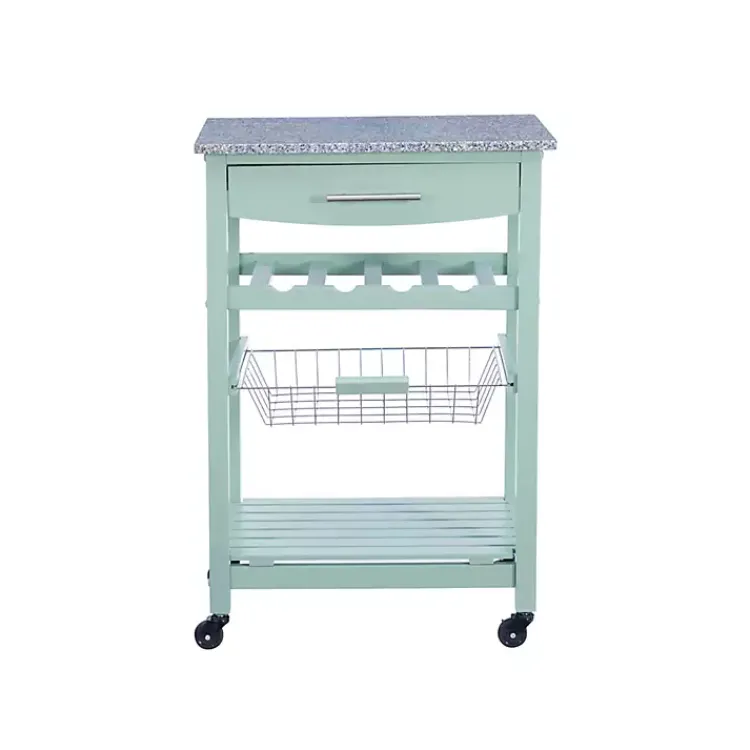 Kitchen Islands & Bar Carts-Kirklands Home Mint Rolling Kitchen Cart with Granite Top Green