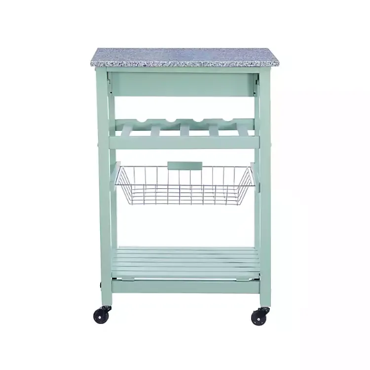Kitchen Islands & Bar Carts-Kirklands Home Mint Rolling Kitchen Cart with Granite Top Green