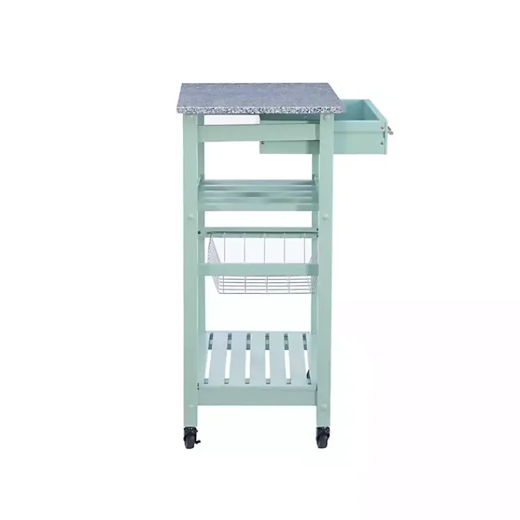 Kitchen Islands & Bar Carts-Kirklands Home Mint Rolling Kitchen Cart with Granite Top Green