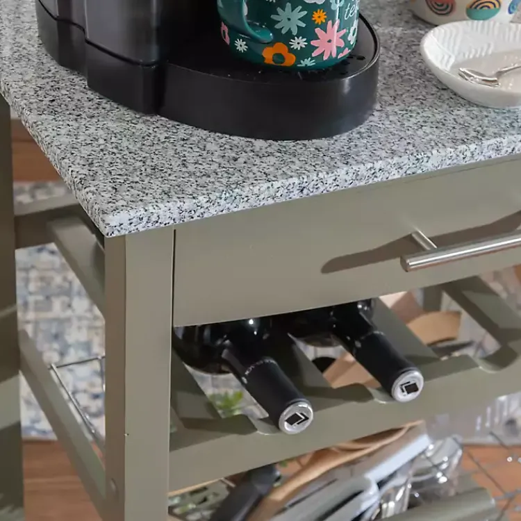 Kitchen Islands & Bar Carts-Kirklands Home Warm Rolling Kitchen Cart with Granite Top Gray