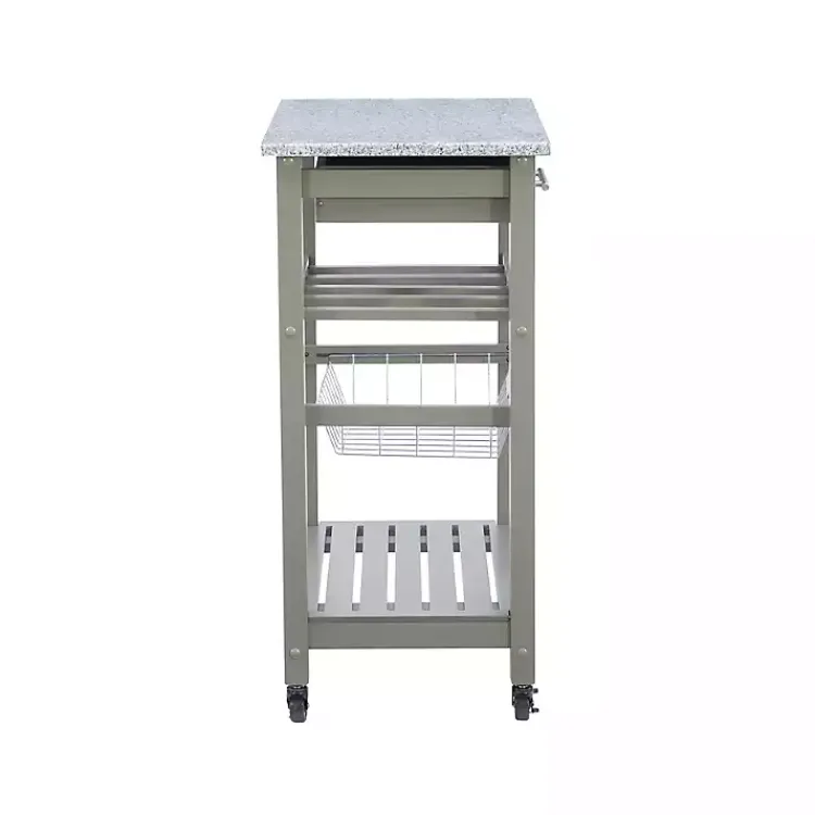 Kitchen Islands & Bar Carts-Kirklands Home Warm Rolling Kitchen Cart with Granite Top Gray