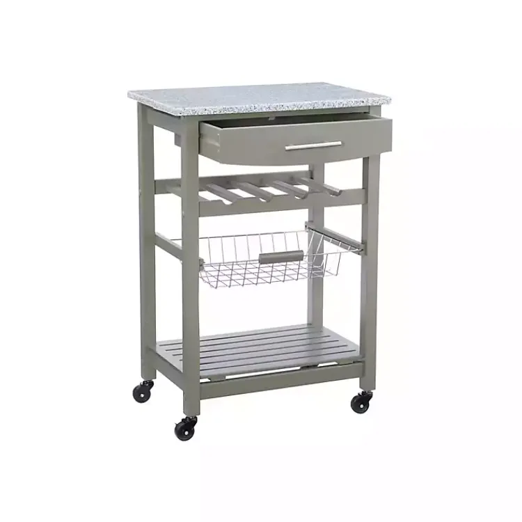 Kitchen Islands & Bar Carts-Kirklands Home Warm Rolling Kitchen Cart with Granite Top Gray