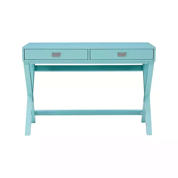 Office Furniture-Kirklands Home Turquoise Wood 2-Drawer Peggy Desk Blue