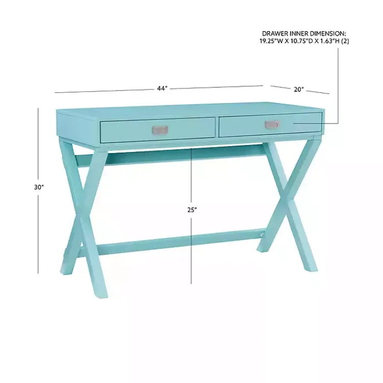 Office Furniture-Kirklands Home Turquoise Wood 2-Drawer Peggy Desk Blue