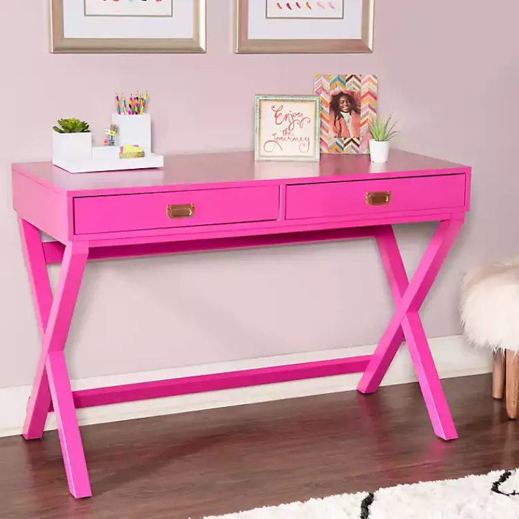 Office Furniture-Kirklands Home Hot Wood 2-Drawer Peggy Desk Pink