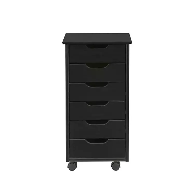 Office Furniture-Kirklands Home Wood 6-Drawer Cary Storage Cart Black