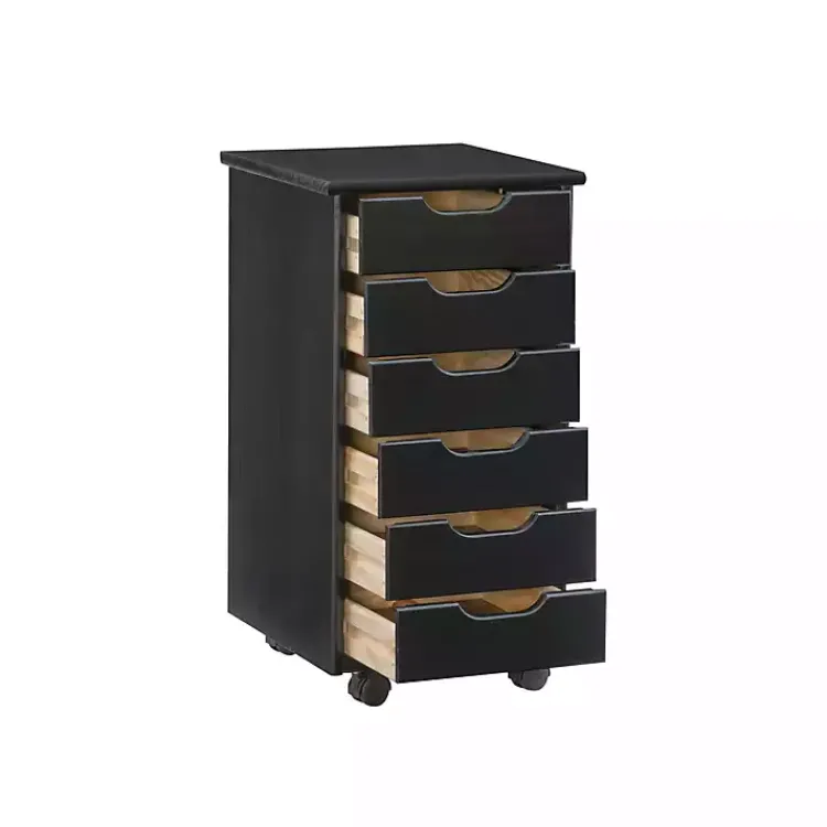 Office Furniture-Kirklands Home Wood 6-Drawer Cary Storage Cart Black