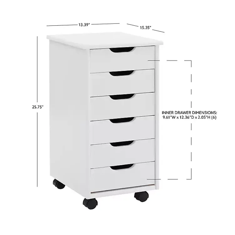 Office Furniture-Kirklands Home Wood 6-Drawer Cary Storage Cart White