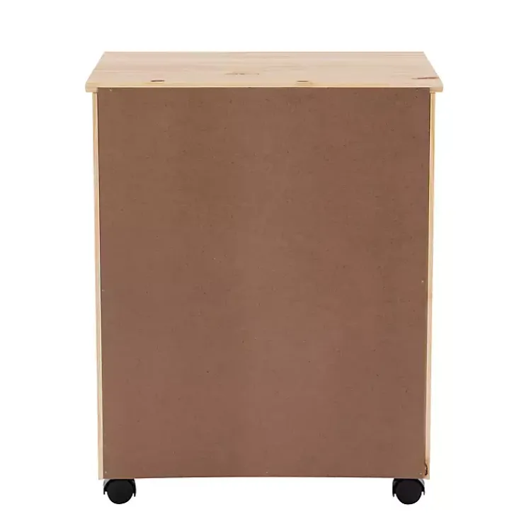 Office Furniture-Kirklands Home Natural Wood Wide 6-Drawer Cary Storage Cart Tan