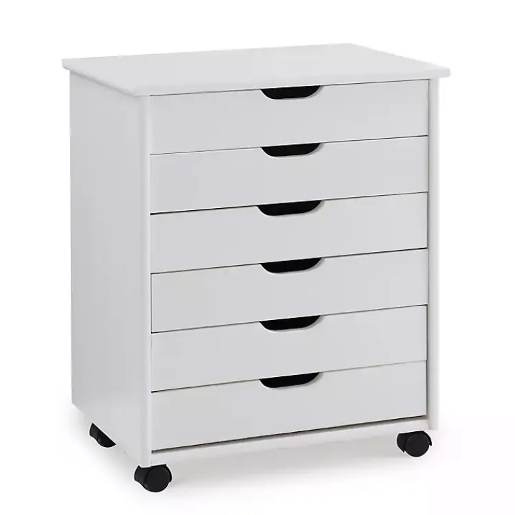 Office Furniture-Kirklands Home Wood Wide 6-Drawer Cary Storage Cart White