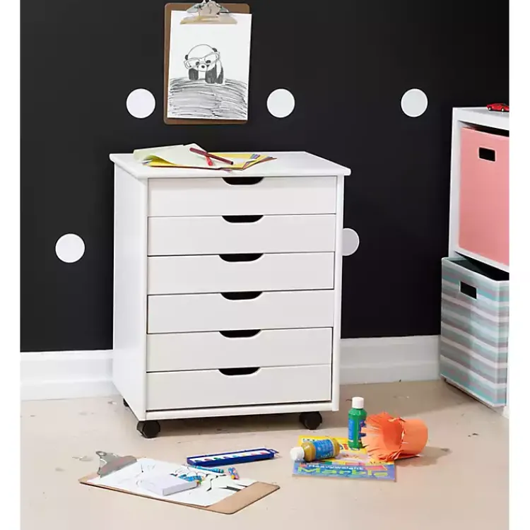 Office Furniture-Kirklands Home Wood Wide 6-Drawer Cary Storage Cart White