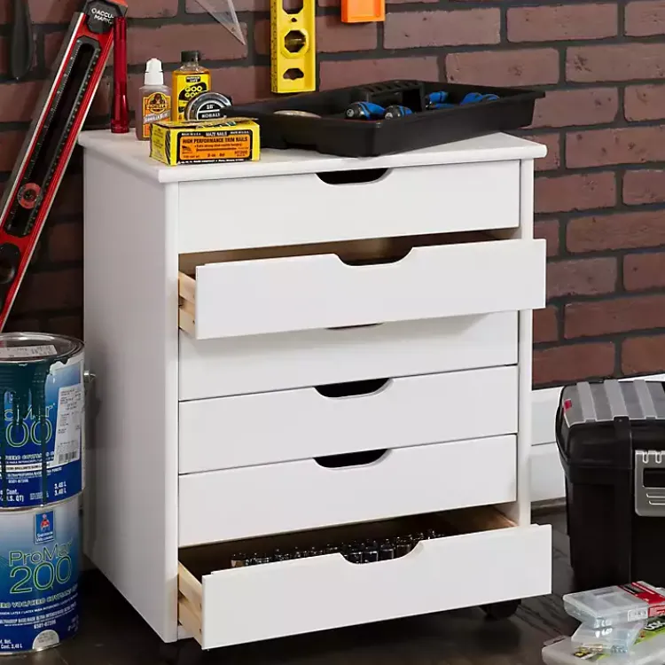 Office Furniture-Kirklands Home Wood Wide 6-Drawer Cary Storage Cart White