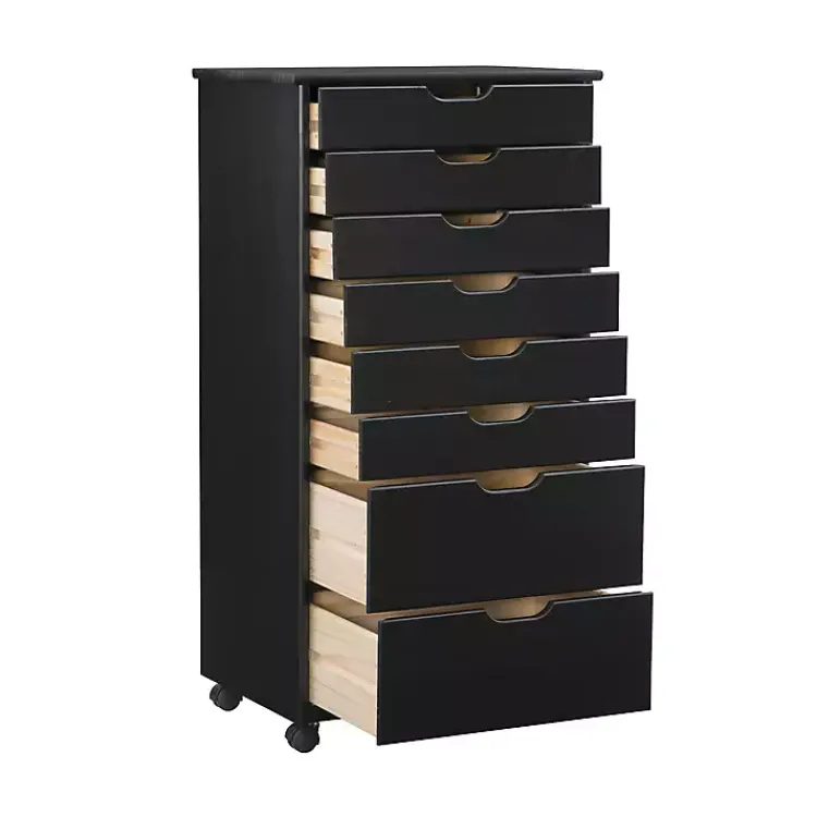 Office Furniture-Kirklands Home Wood 8-Drawer Cary Storage Cart Black