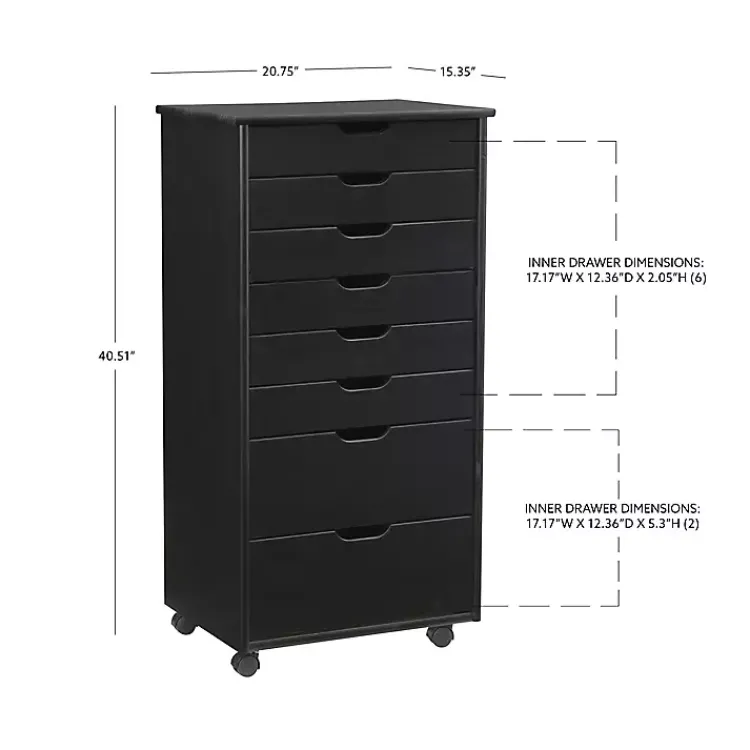Office Furniture-Kirklands Home Wood 8-Drawer Cary Storage Cart Black