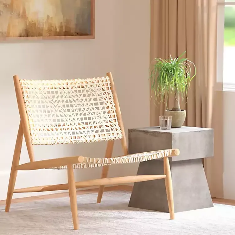 Accent Chairs-Kirklands Home Leather Woven Accent Chair White