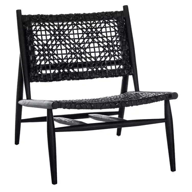 Accent Chairs-Kirklands Home Leather Woven Accent Chair Black
