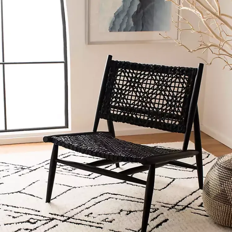 Accent Chairs-Kirklands Home Leather Woven Accent Chair Black