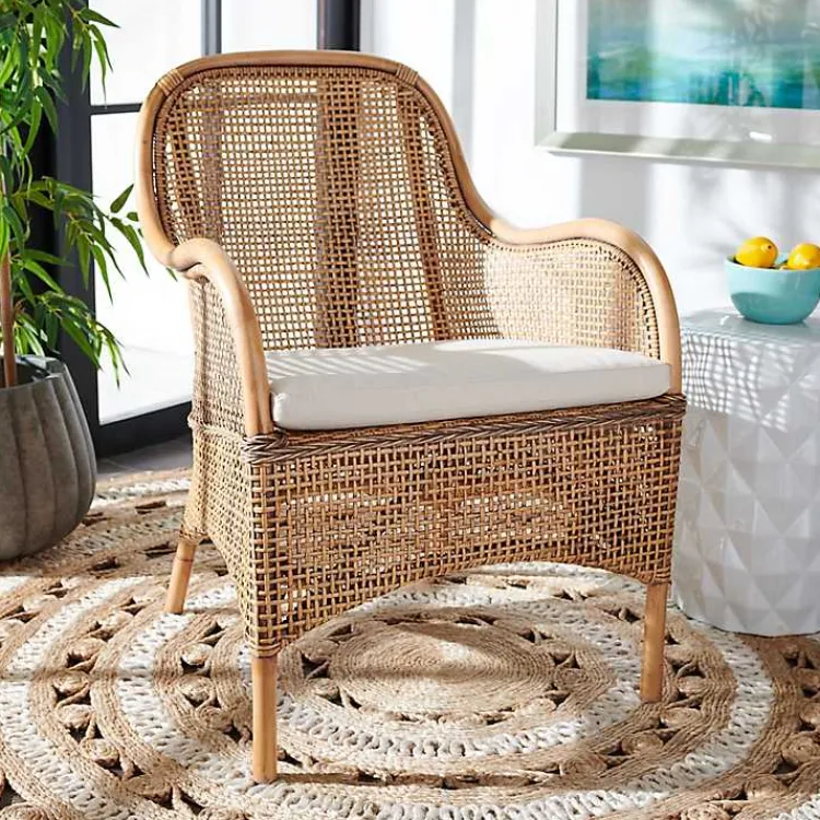 Accent Chairs-Kirklands Home Natural Rattan Charlie Accent Chair White